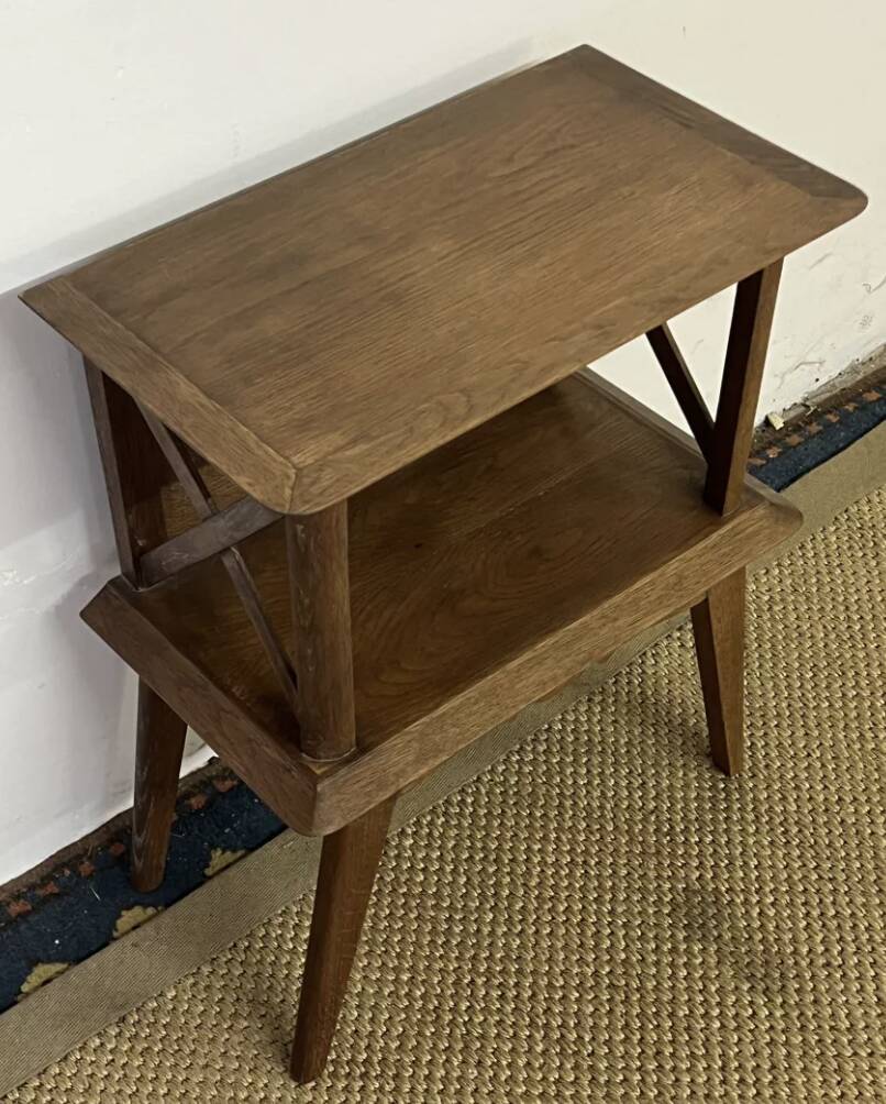 Bedside table with crossbars, vintage compass legs