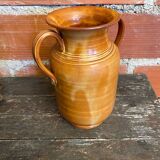 Vintage Beige Ceramic Handled Vase from the 1970s