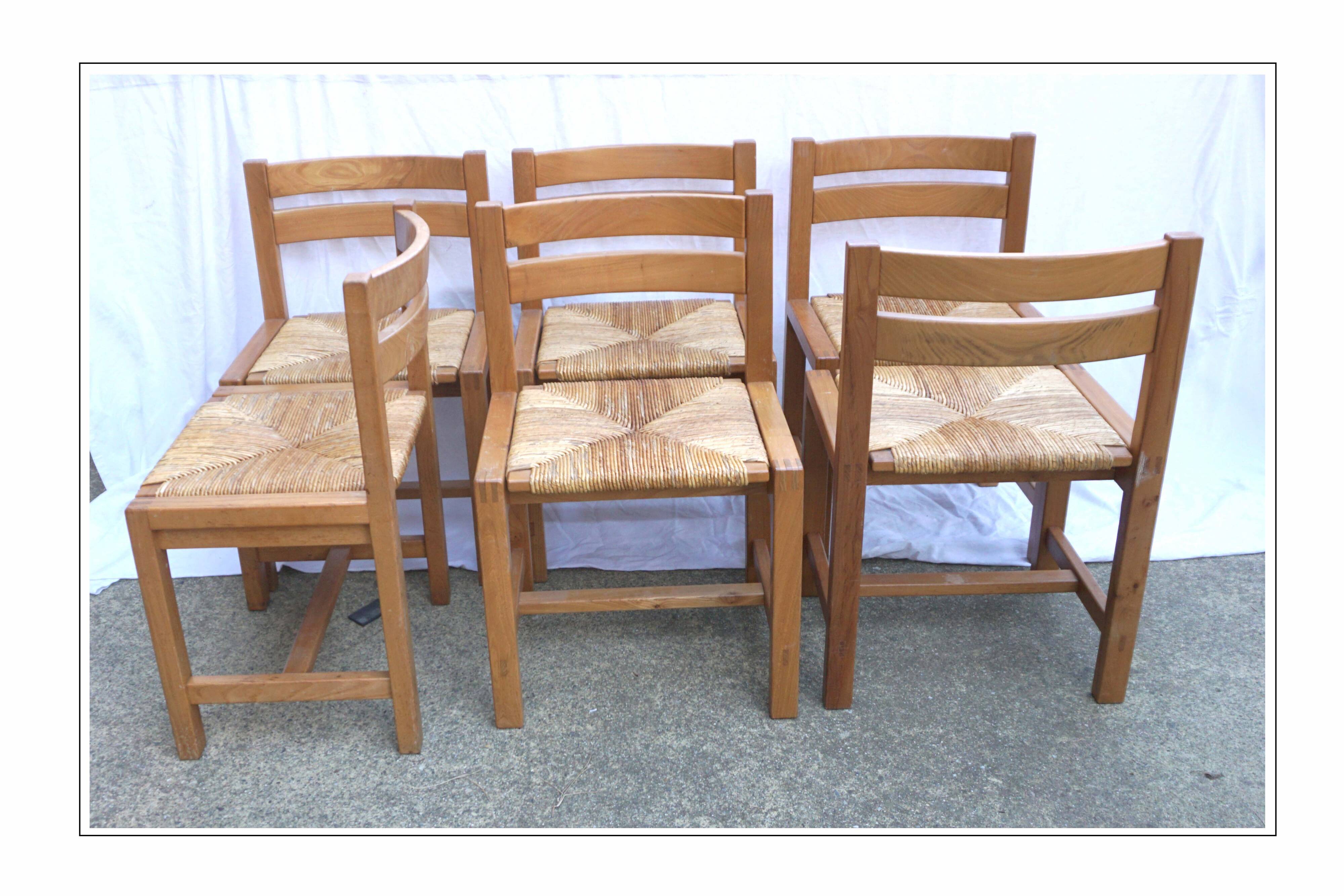 Suite of 6 chairs in elm and straw Maison Regain