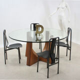 Mid century italian walnut and glass round dining table 1960s