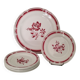 Service cake pie flat plates porcelain opaque badonviller rose bordeaux vintage