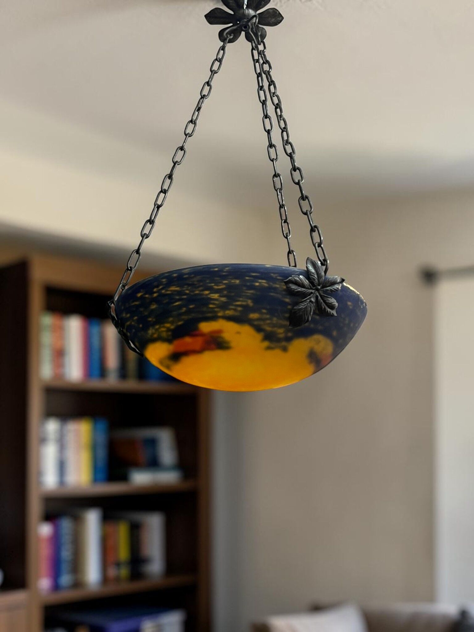 Art Deco, marbled glass pendant by Noverdy circa 1940.