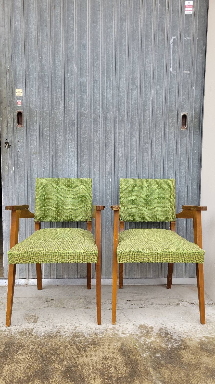 Pair of vintage bridge armchairs 1950s designer compass feet