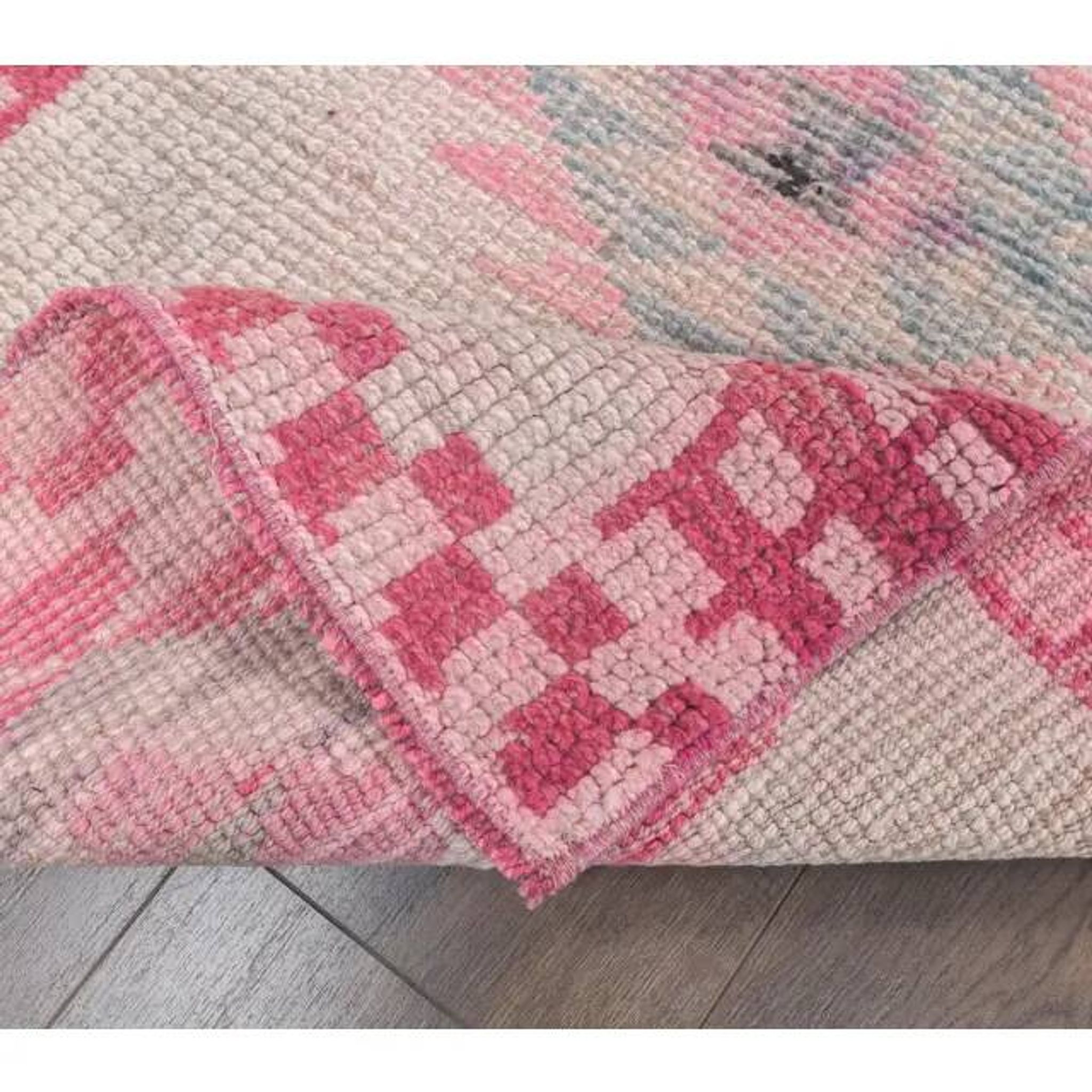 Pink Vintage Turkish Hand-Knotted Tribal Runner 74x391