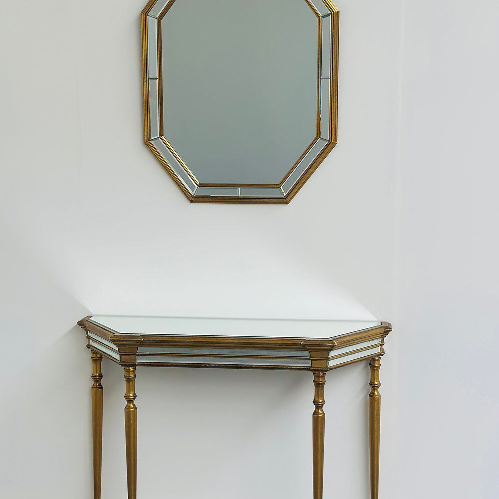 Deknudt mirrored console table and matching octagonal mirror, Belgium, 1980s