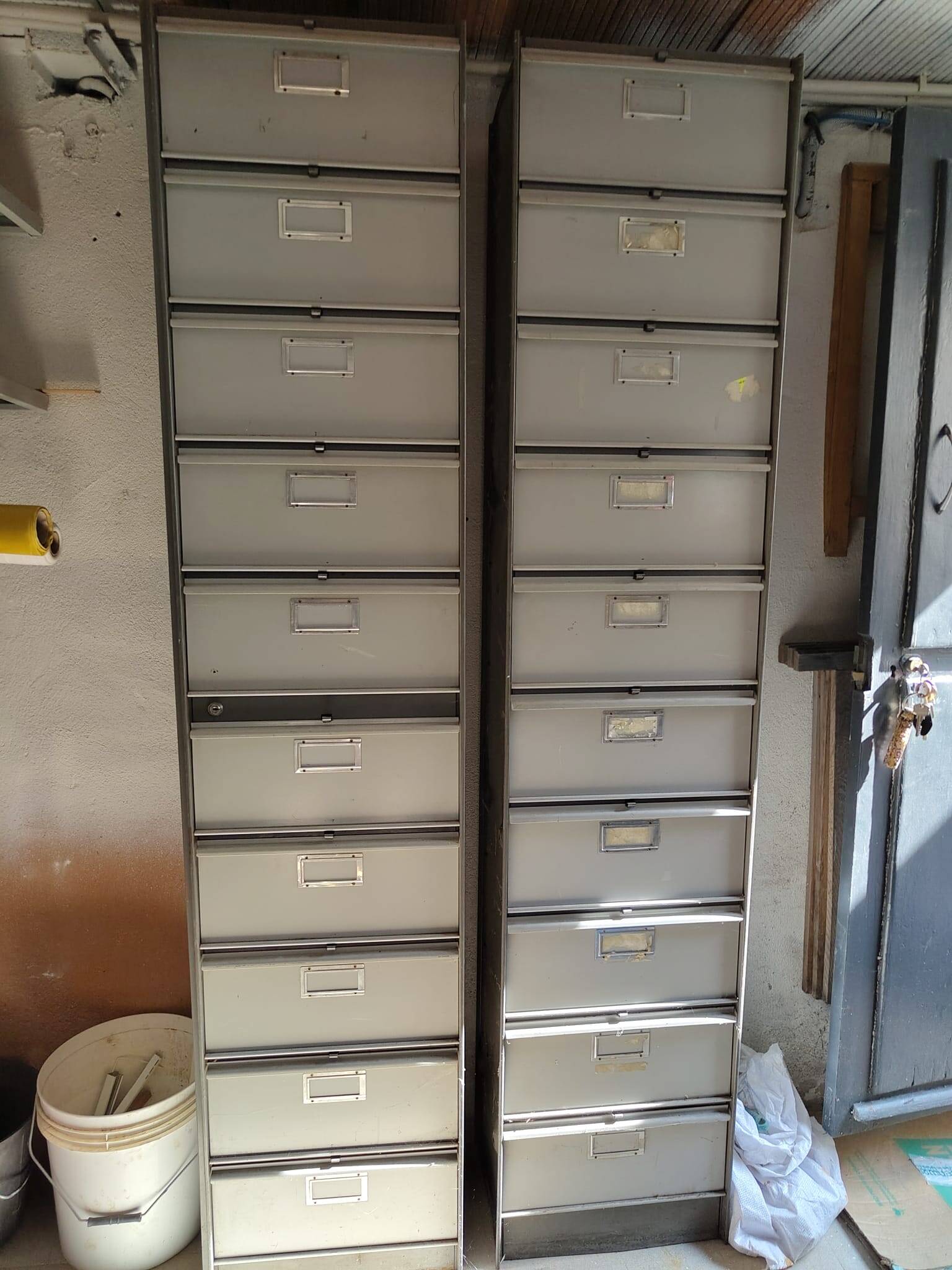 Set of 2 industrial (vintage) iron cabinets/shelves.