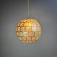 Midcentury mother of pearl Capiz shell & brass sphere large pendant, 1960s