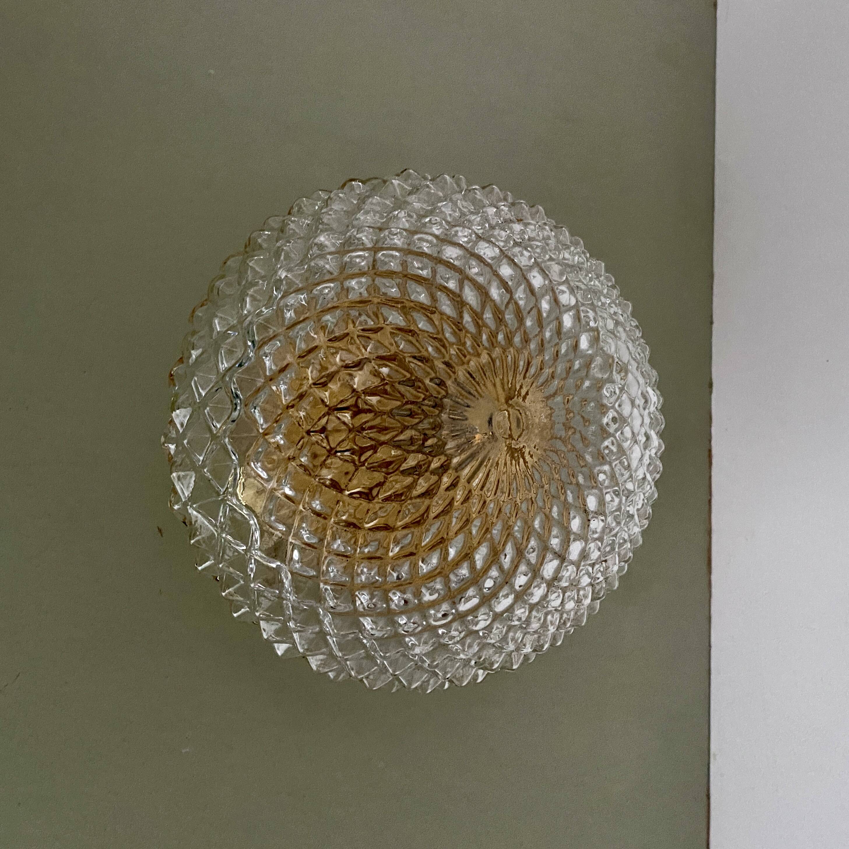 Vintage globe wall or ceiling light in diamond-point glass