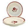 4 hollow earthenware plates floral motif burgundy