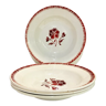 4 assiettes creuses en faïence motif floral bordeaux