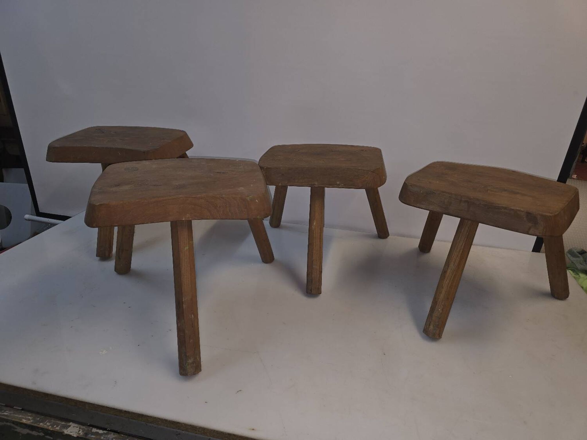 Set of 4 solid wood shepherd's stools