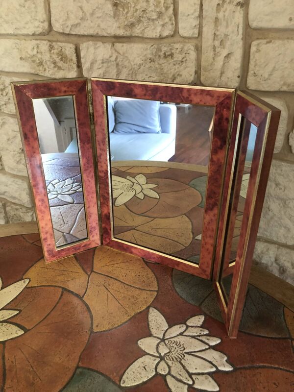 Ancien miroir triptyque Barbier midcentury