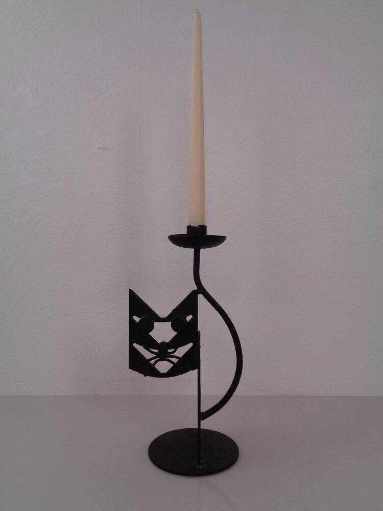 Brutalist Iron Cat Candleholder, Germany, 1960s