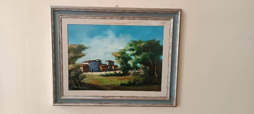 Landscape painting oil on canvas signed modanesi - canvas 70x50 cm - sabine countryside