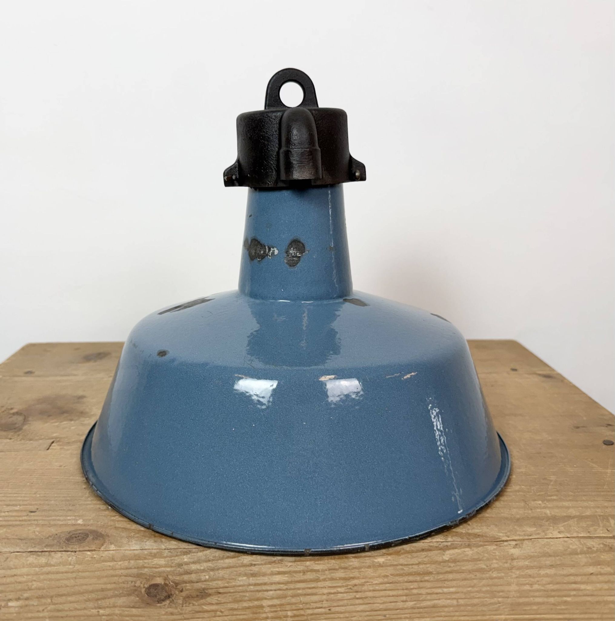 Industrial Blue Enamel Factory Lamp with Cast Iron Top, 1960s