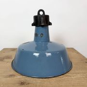 Industrial Blue Enamel Factory Lamp with Cast Iron Top, 1960s