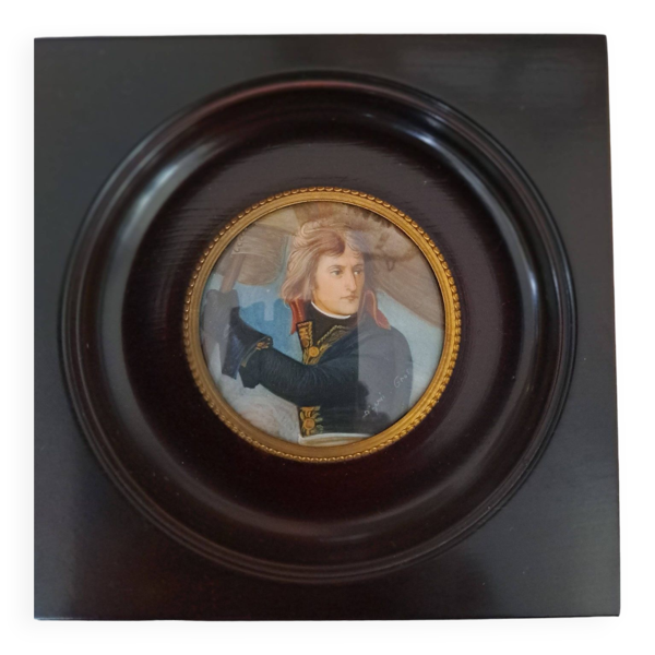 Miniature sur ivoire Bonaparte au pont d'Arcole d'après Gros