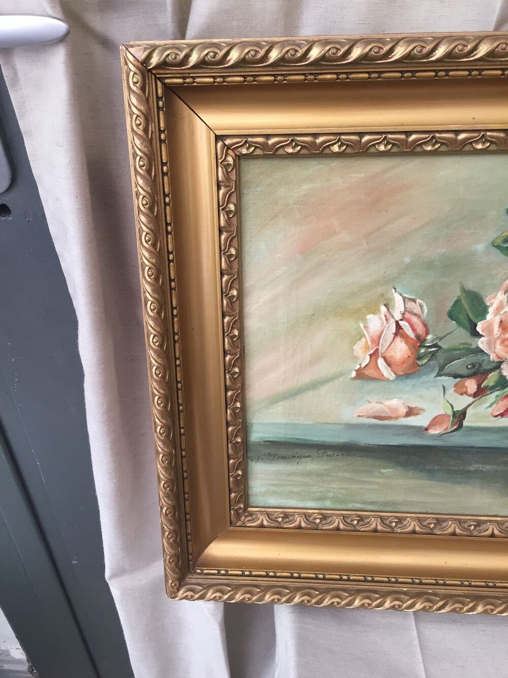 Painting on canvas representing a bouquet of roses sign dominique duchaine