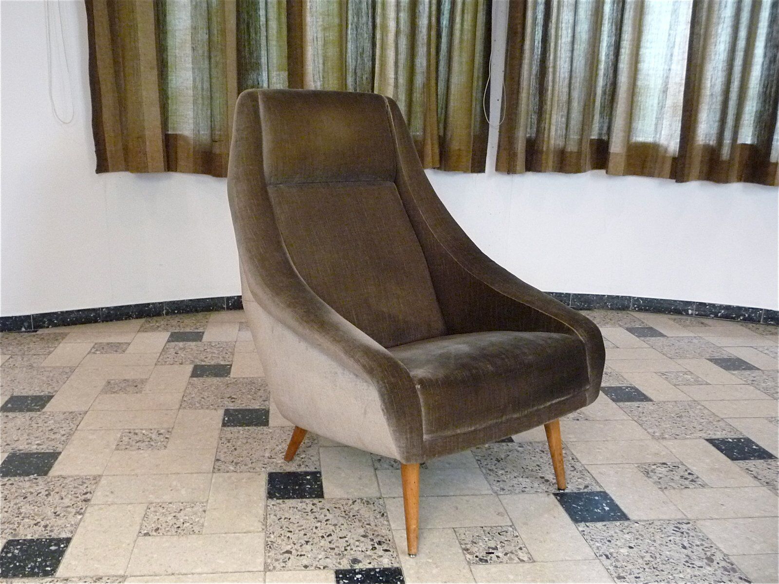 Mid-century mohair velvet high-back easy chair, Italy 1950s