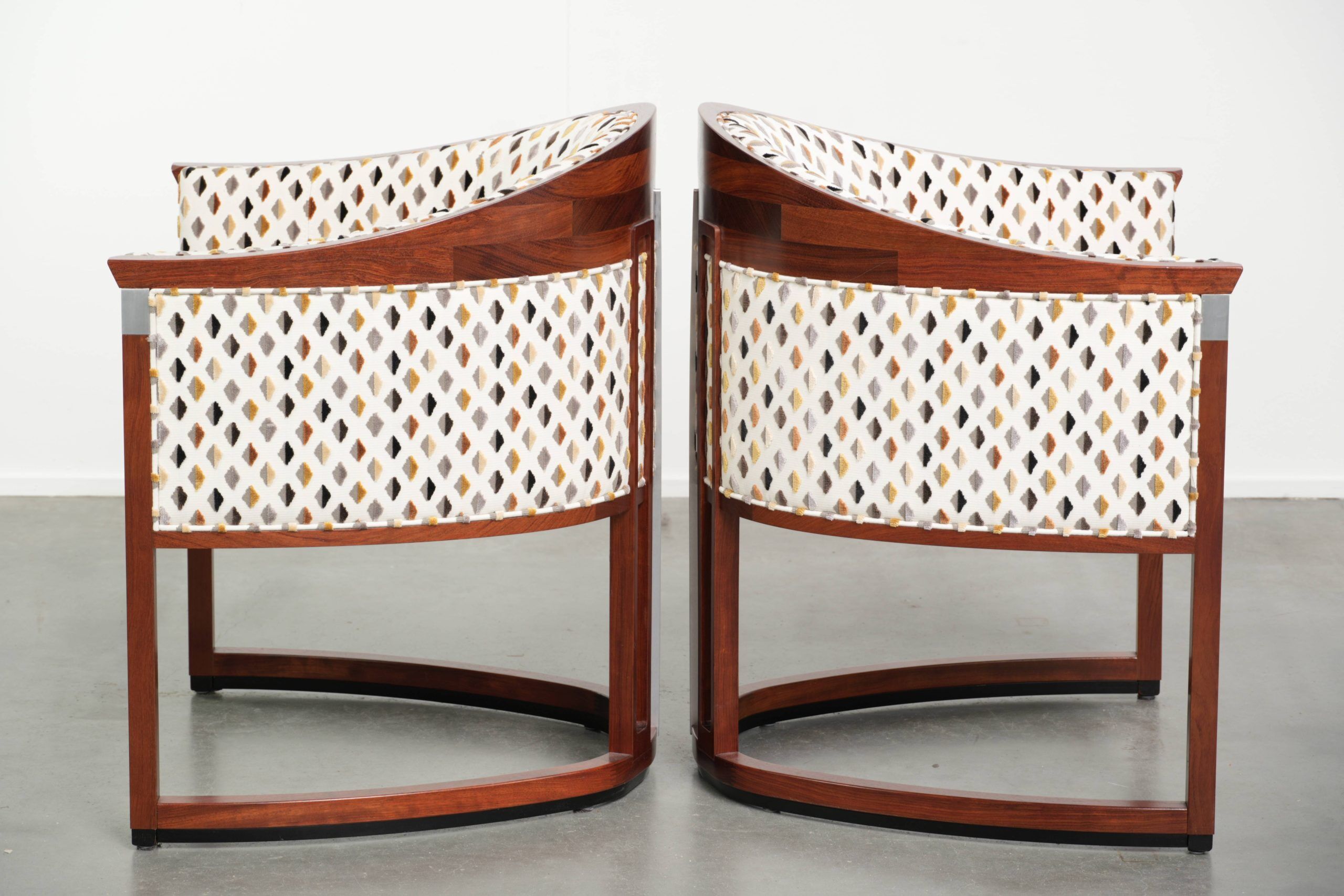 Set of unique Art Deco design armchairs with beautiful fabric upholstery