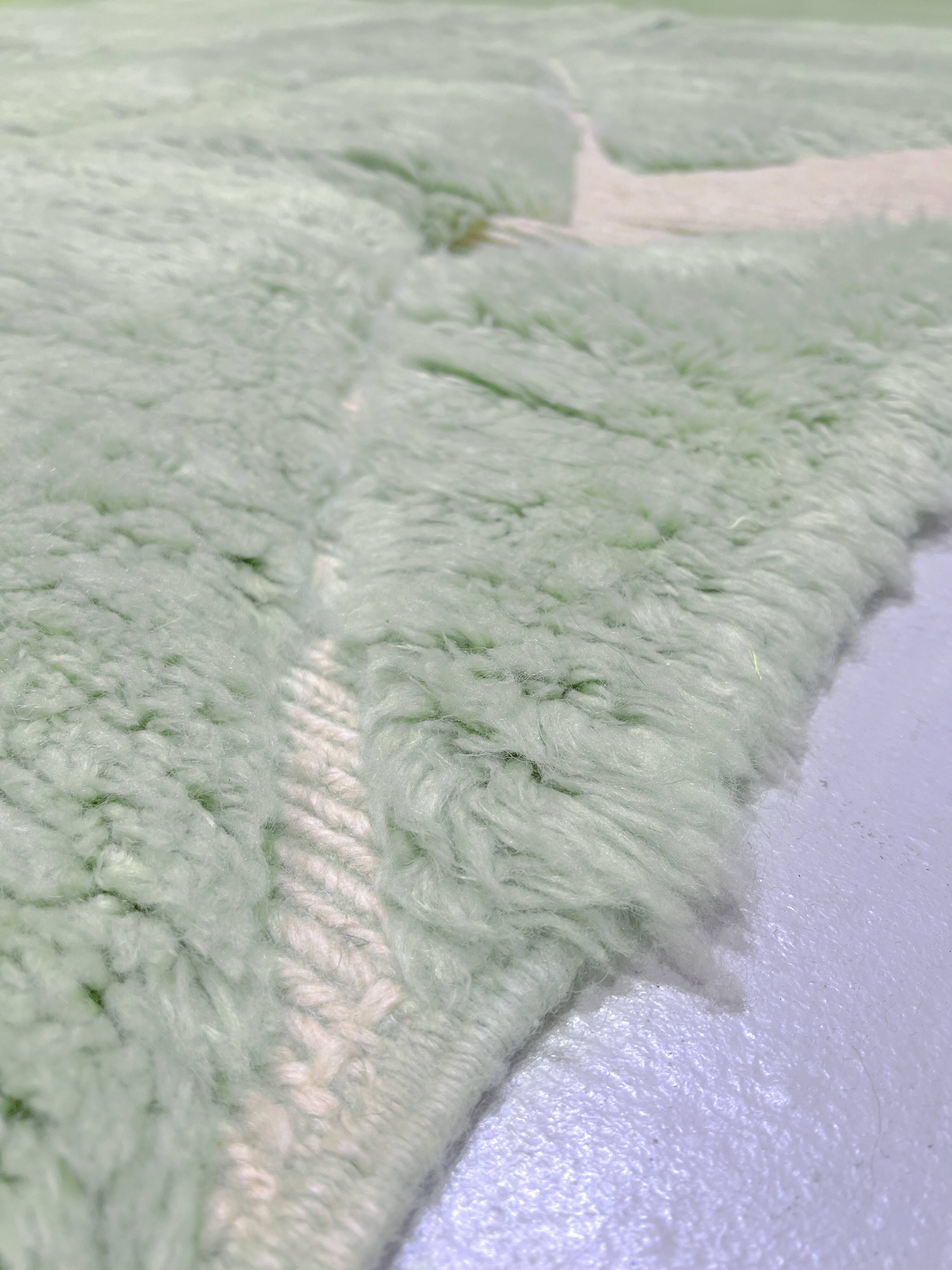 Moroccan Berber rug M'rirt mint green with engraved patterns 3x2.05m