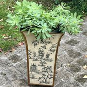 Grand cache-pot tôle - Décor aux Chinois- Pattes de lion - Très bon état