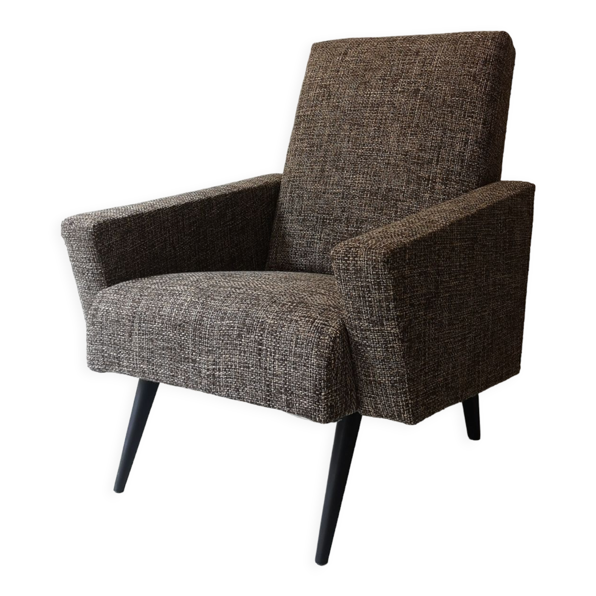 Scandinavian armchair in mottled tweed, design 1960