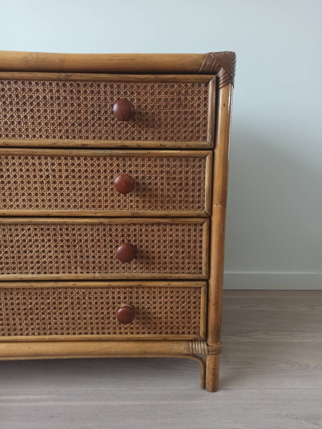Bamboo and rattan chest of drawers, 70's