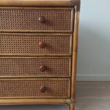 Bamboo and rattan chest of drawers, 70's