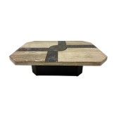 Vintage coffee table travertine and fossile marble top , 1970's