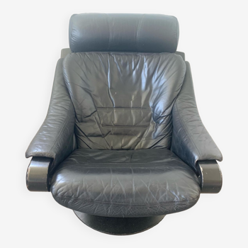 Scandinavian black leather armchair