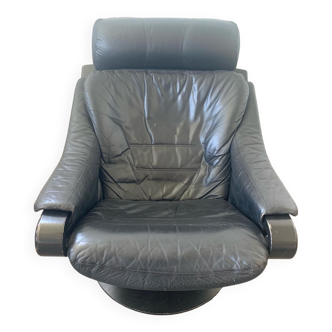 Scandinavian black leather armchair