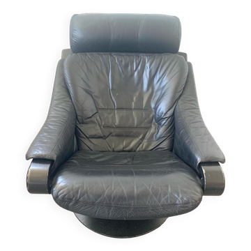 Scandinavian black leather armchair