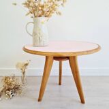 Table basse tripode plateau rond rose