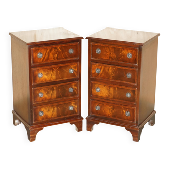 Pair of French polished flame mahogany chests of drawers.