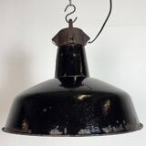 Industrial Black Enamel Factory Lamp with Cast Iron Top, 1950s