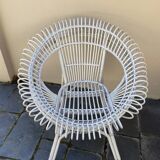 Vintage white rattan armchair