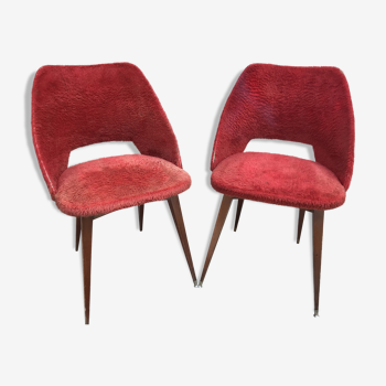 Paire de chaises ancienne style limouss coque moumoute rouge années 70