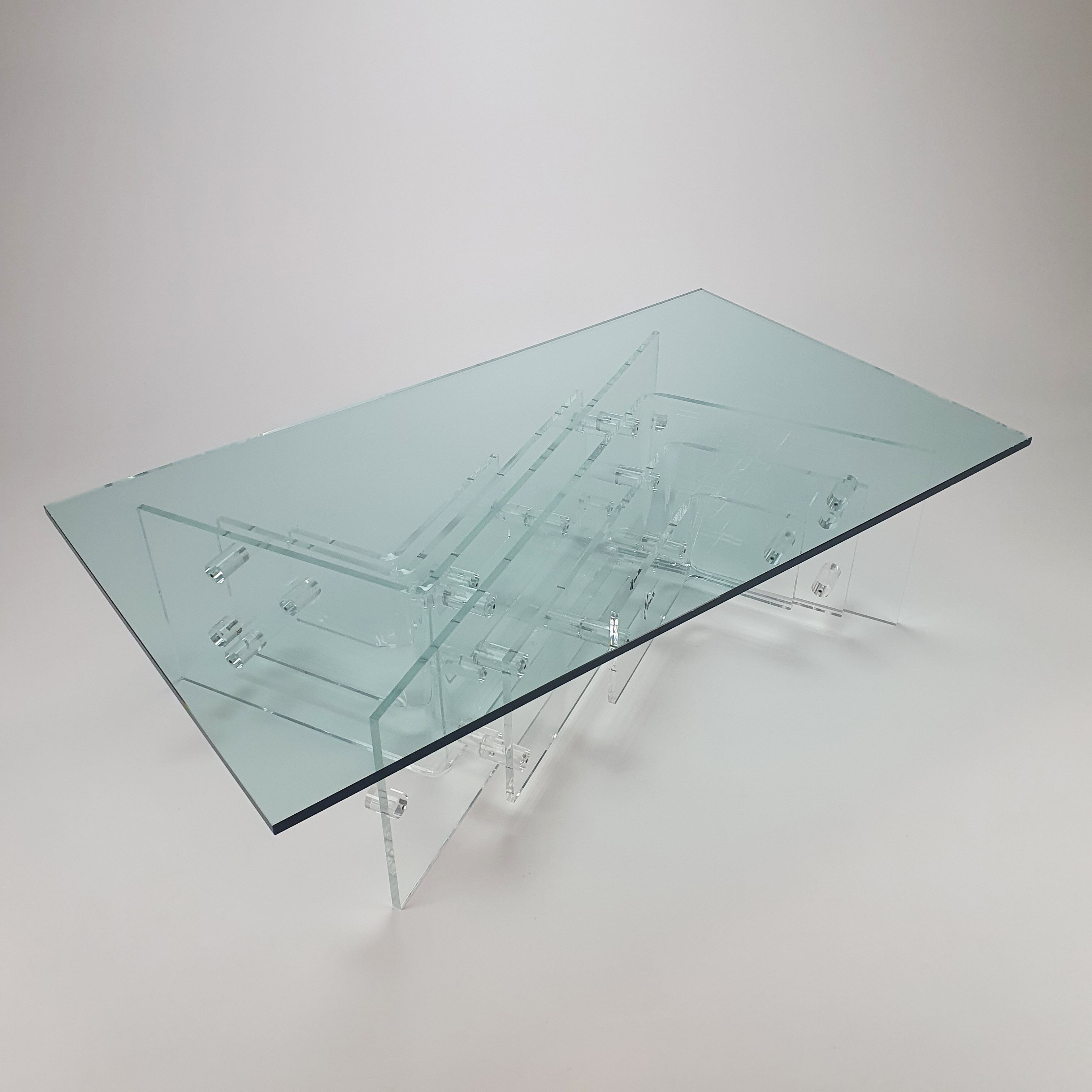 Custom Made Lucite and Glass Coffee Table by Hemcé Nice, France, 1970s