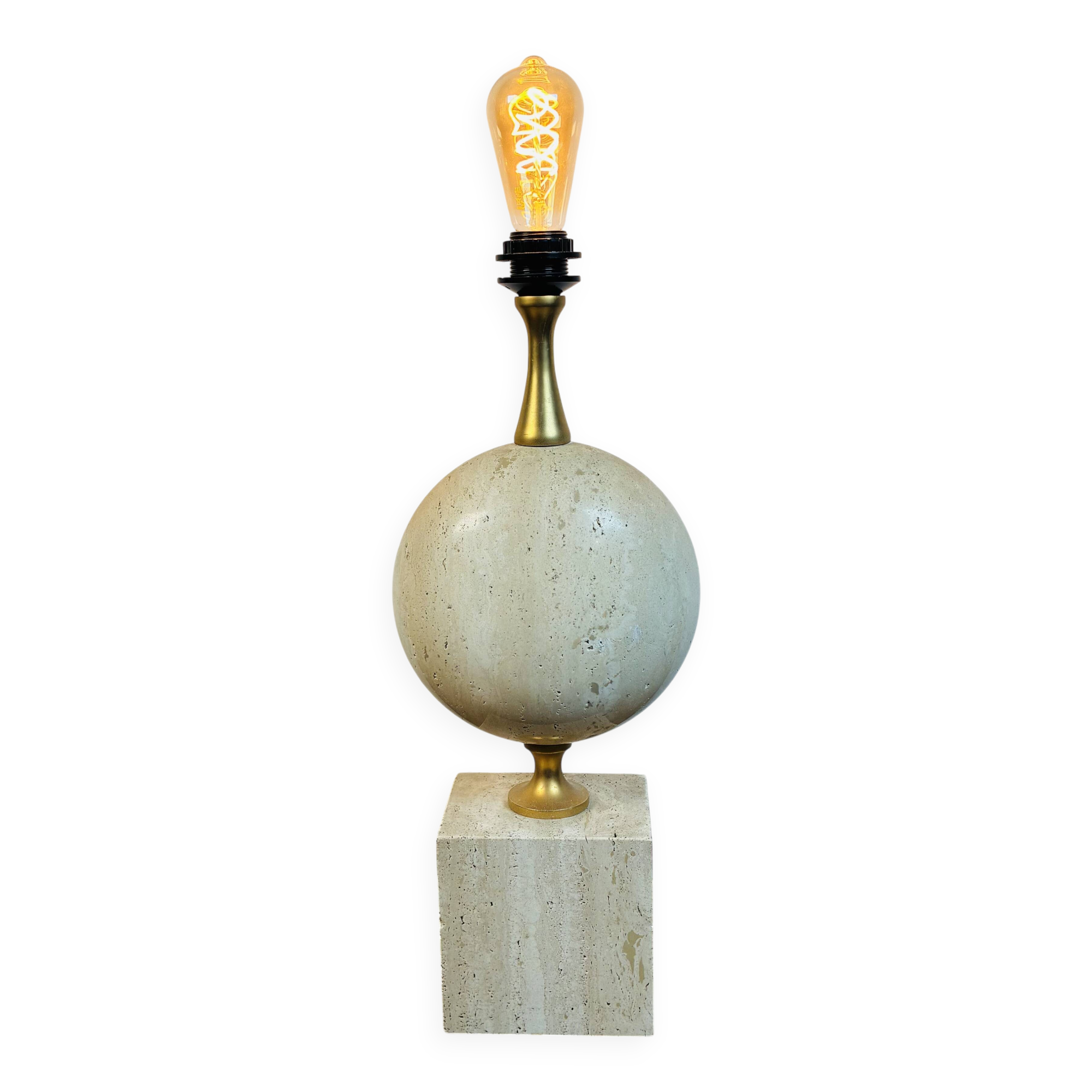 Philippe Barbier Lamp Maison Barbier Travertine and Brass Vintage 1970 - 60