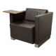 Vintage brown leather club armchair with a swivel side table.