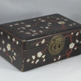 Ancient chinese box made of woolly wood and encrusted with mother-of-pearl