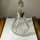 Flacon ancien en cristal col en argent poinçonné art déco à facettes