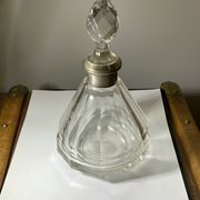 Antique crystal bottle with art deco hallmarked silver neck with facets