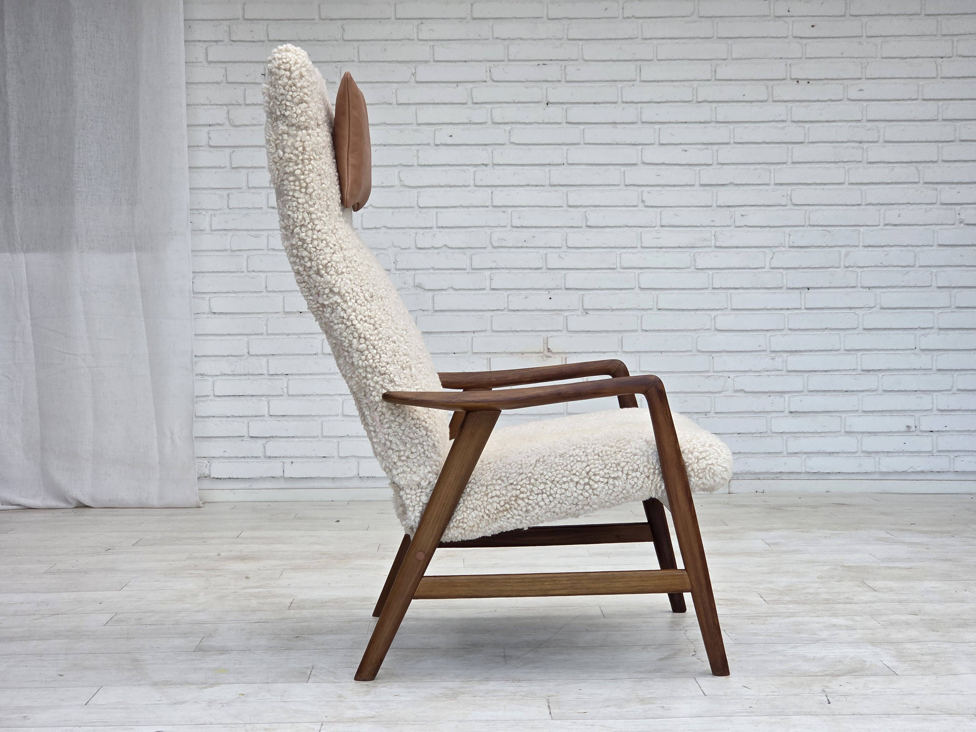 1960s, Danish design by Alf Svensson, genuine sheepskin, reupholstered.