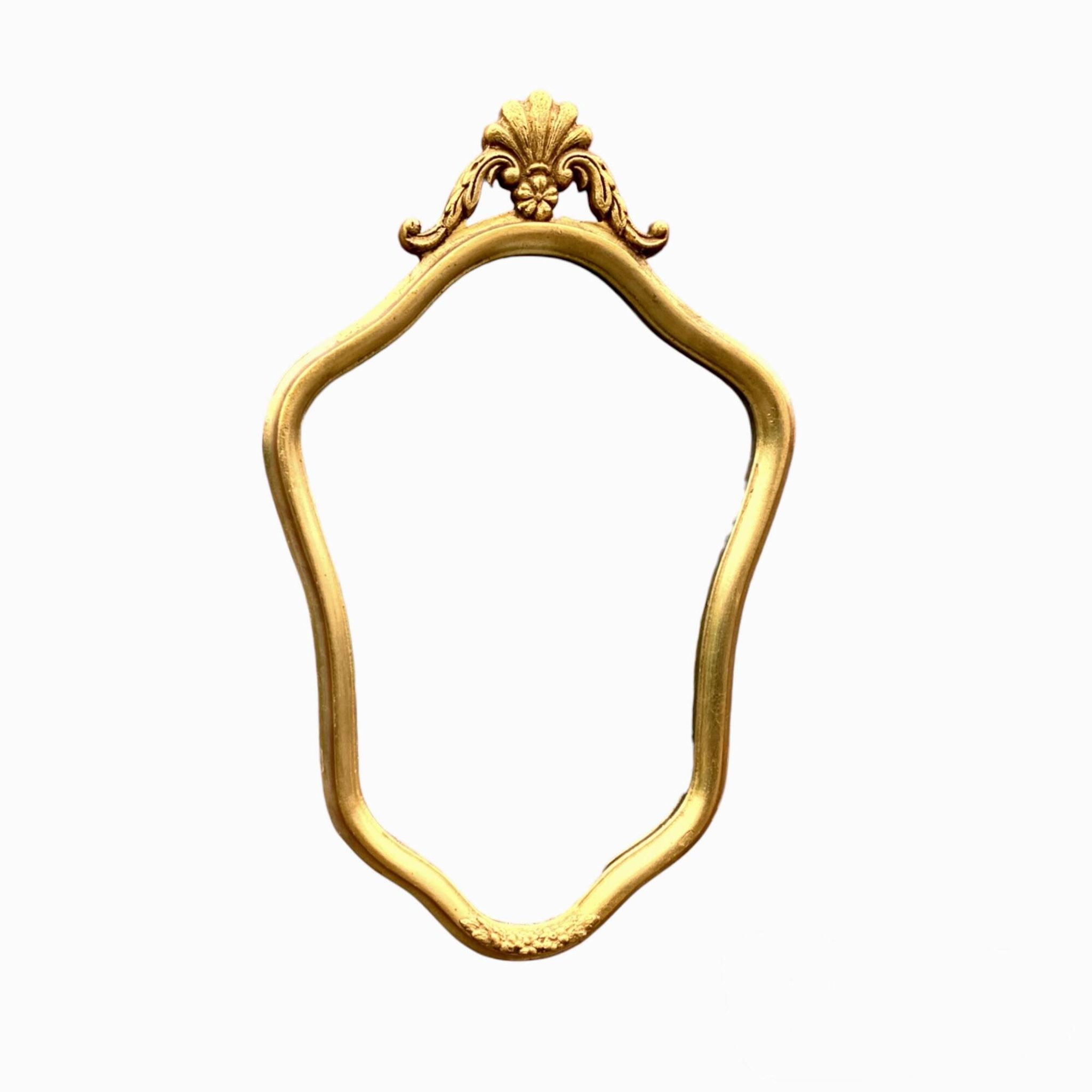 Ancien miroir mural biseauté en bois massif doré