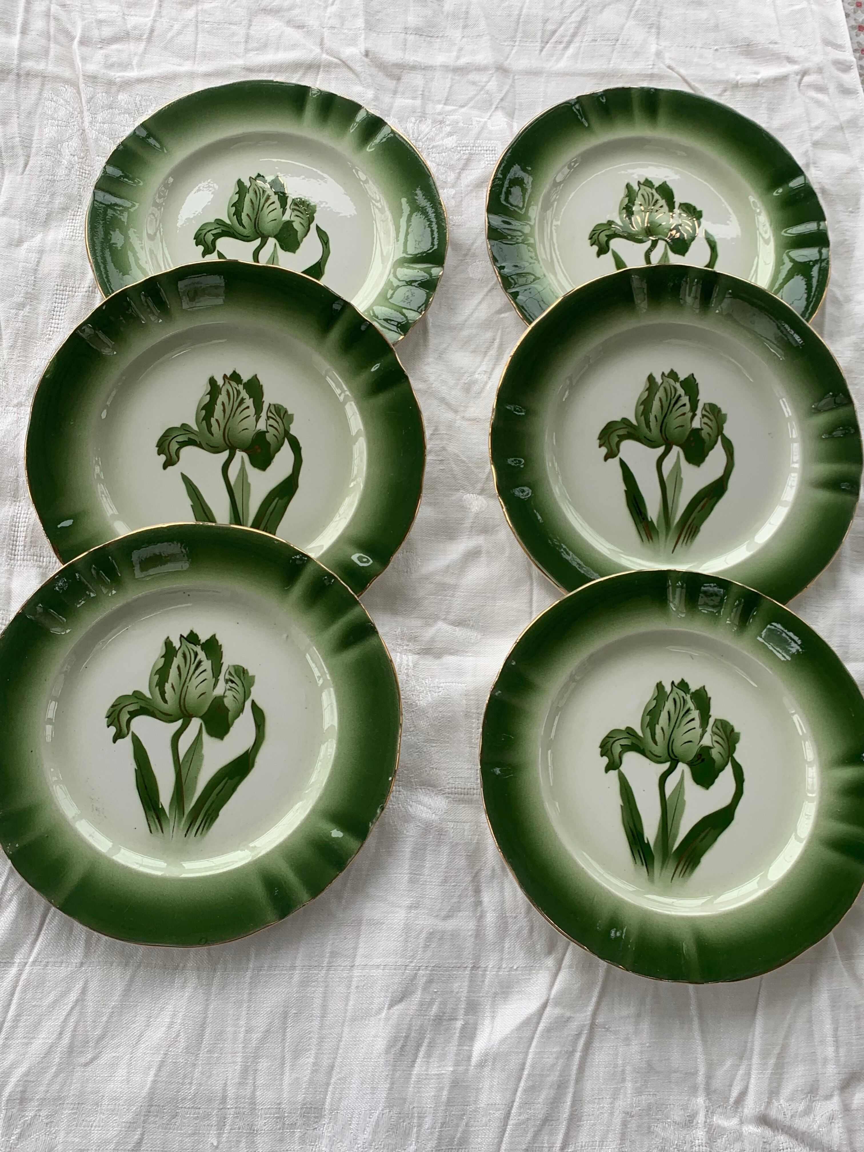 6 flat plates tulip pattern, longwy. Art deco
