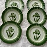 6 flat plates tulip pattern, longwy. Art deco