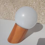 Pair of vintage wall lights in varnished pine and opal glass, 1970s-80s.