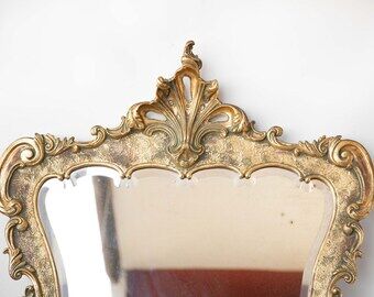 Vintage mirror, large gilded wood mirror, beveled mirror, antique mirror, rockery style 82x75cm